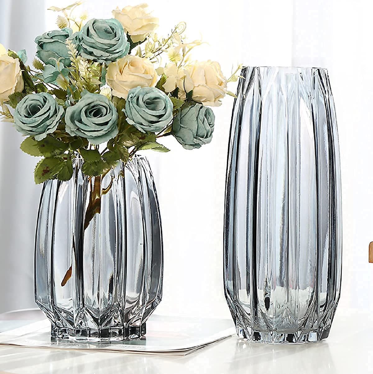 グレー2個セット（大+小 2つ入り） ガラスの花瓶 大 30cm 2個セット おしゃれ 花器 グレイフラワーベース 大きな花瓶 ガラスベース  ガラスボトル アレンジ インテリア 水栽培 生け花 造花 おしゃれ シンプル