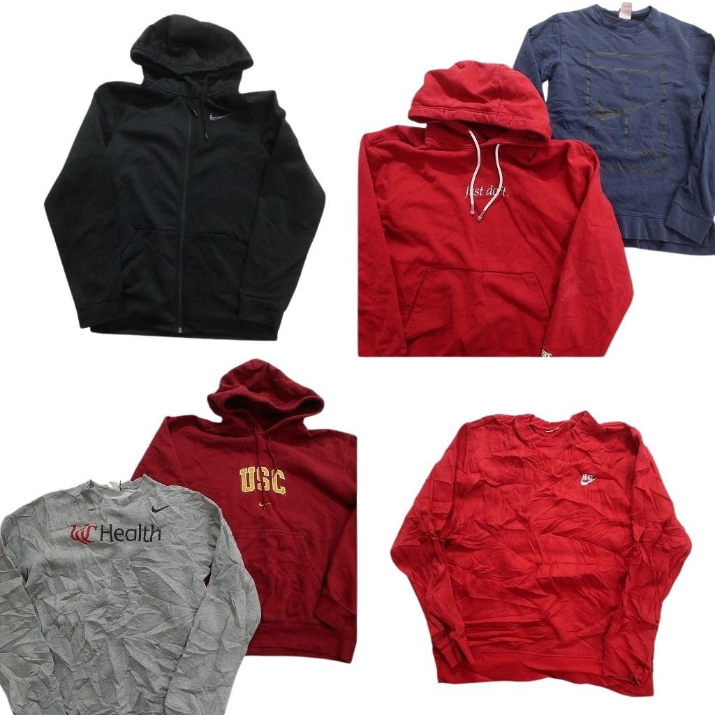 古着卸 まとめ売り ナイキ NIKE スウェット 6枚セット (メンズ XS /S ) ブラック フルジップ 赤 ネイビー ワンポイント フーディー MX5542