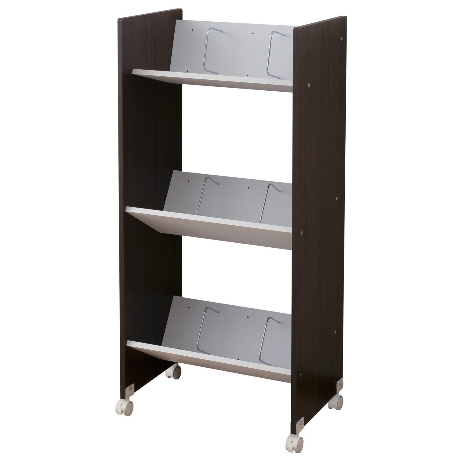 山善 YAMAZEN A4ファイルラック 3段 キャスター付き 斜めで取り出しやすい 幅55×奥行36×高さ120.5cm 書類収納 ファイルワゴン 組立品 ブラウン CFR-12533C BR