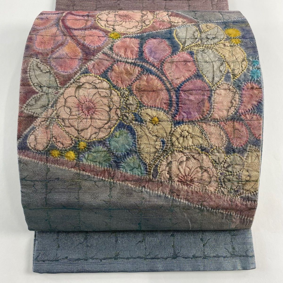 O0557 美品 逸品 お洒落 辻が花絞り ちりめん 染帯正絹 名古屋帯 袋帯 美品 名品 辻が花柄 金銀糸 絞り 緑 お太鼓柄 正絹 【中古