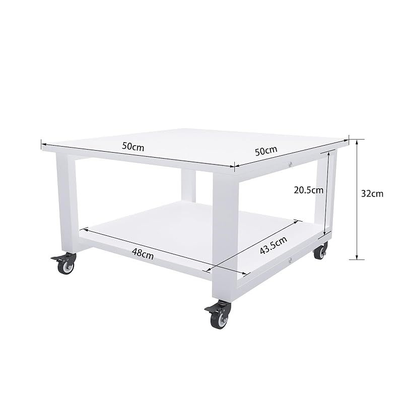 PUNCIA プリンター台 2段 幅50×奥行50×高さ32cm 木製ワゴン キャスター付き 収納棚 大型コピー機対応 レーザープリンタ FAX機適用 机下に置ける 省スペース設計 75kg耐荷重 簡単組立 オフィス 家庭用 ラック ホワイト 0