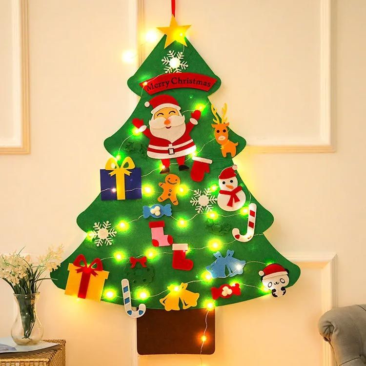 壁掛け クリスマスツリー DIY フェルト サンタクロス クリスマス LEDライト付き フェルトクリスマスツリー クリスマスオーナメント フェルトクラフト  面ファスナー DIY 手作り 取り外し可能 #nin4815 - メルカリ