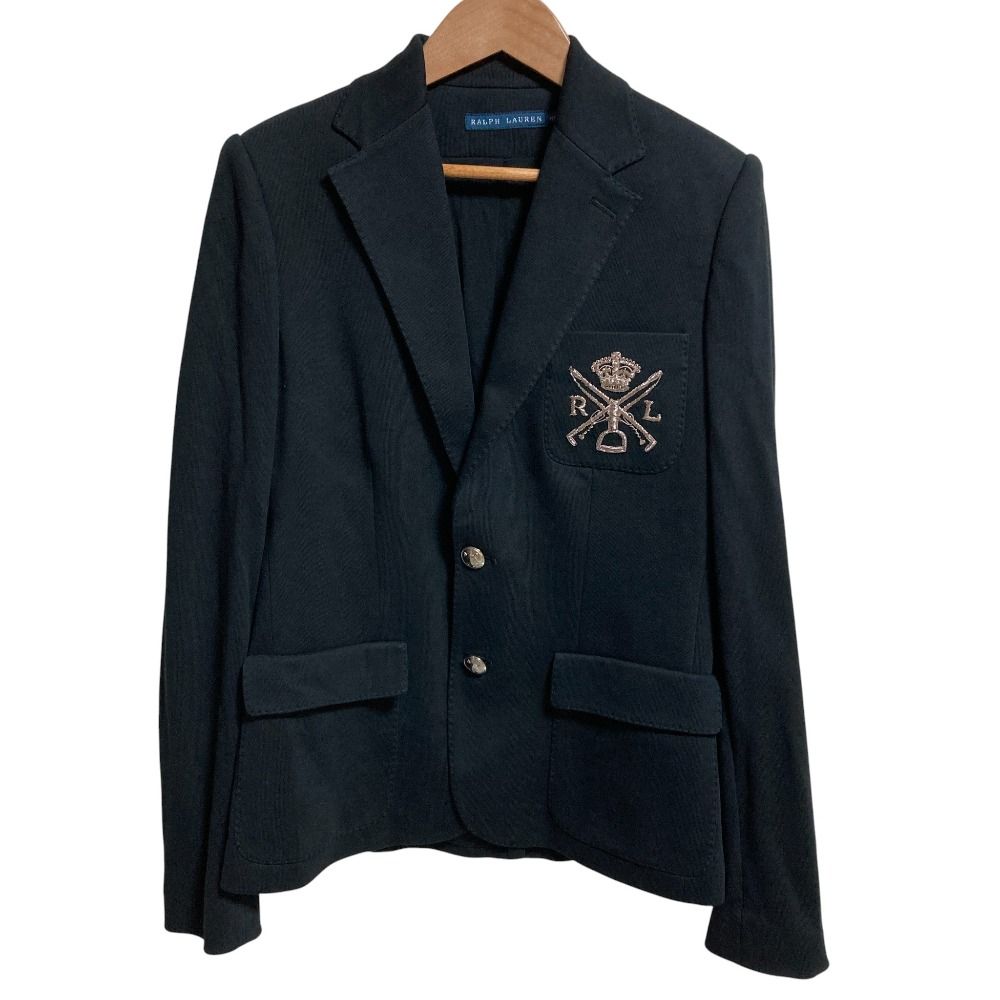 Ralph Lauren ラルフローレン エンブレム刺繍 ブレザー テーラードジャケット サイズ8 ブラック レディース 古着