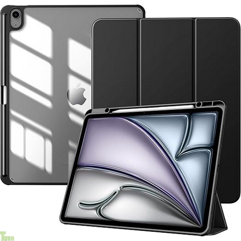 ブラック TiMOVO iPad Air 13インチ ケース（M3/M2）2025/2024 13インチiPad air M3 M2 カバー ペン収納 透明バック PencilProワイヤレス充電対応 PUレザー 三つ折り TPU スタンド オートス