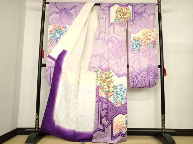 平和屋着物□豪華振袖 絞り 屏風花文 暈し染め 金彩 正絹 逸品