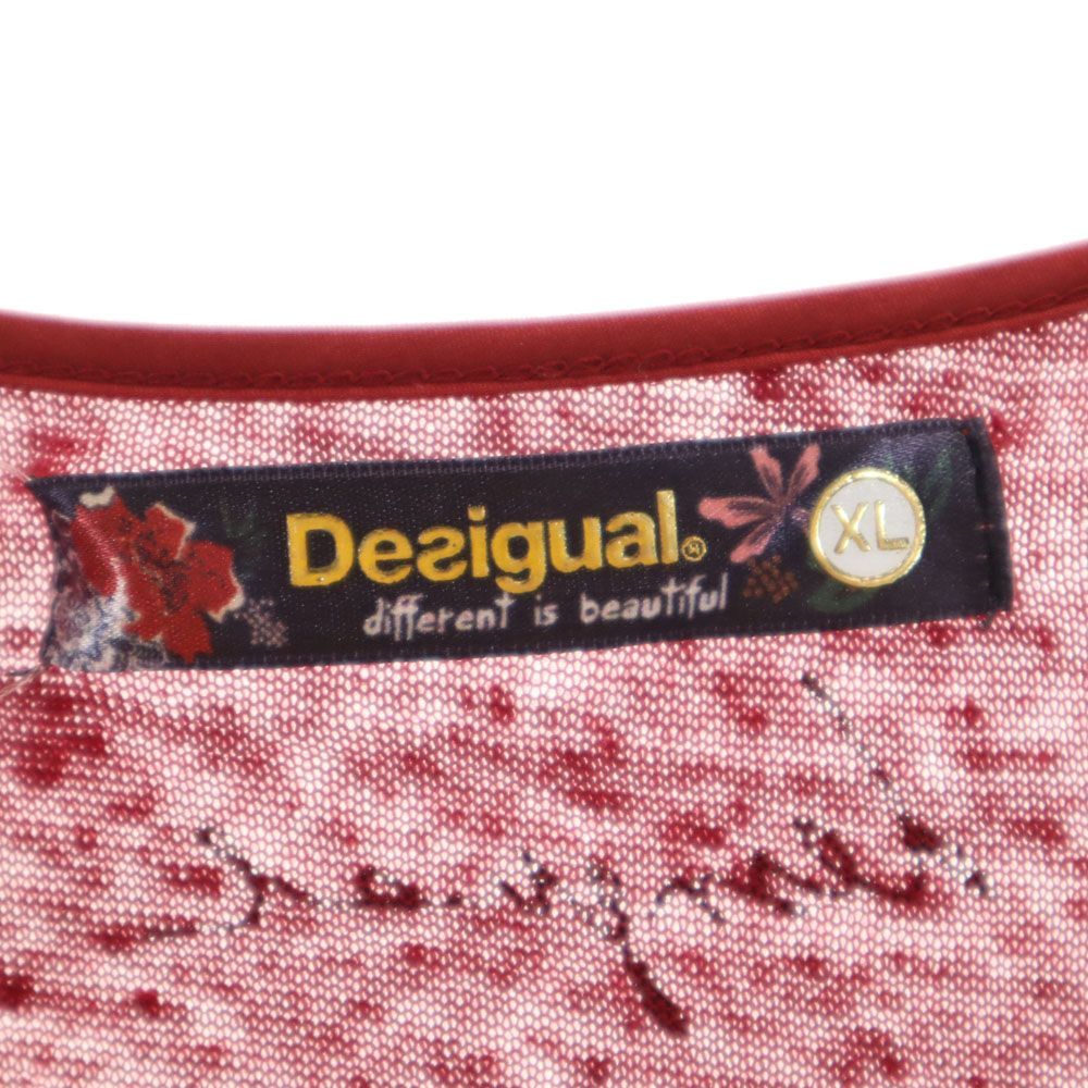 デシグアル 未使用 リネン100％ 半袖 Tシャツ XL ボルドー Desigual フレンチスリーブ タグ付き レディース 古着 【240512】 メール便可