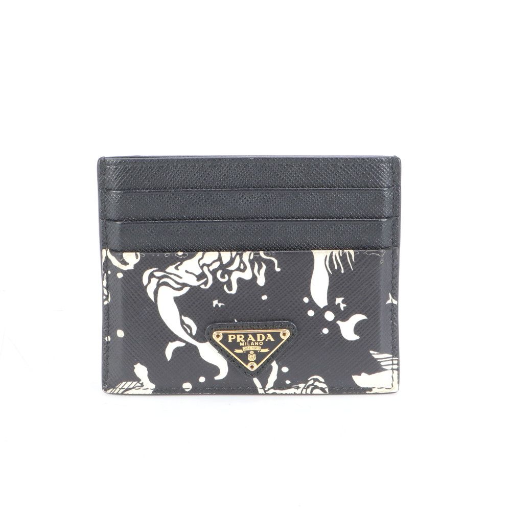 PRADAカードケース財布 美品 プラダ サフィアーノ レザー 三角ロゴ マーメイド カードケース