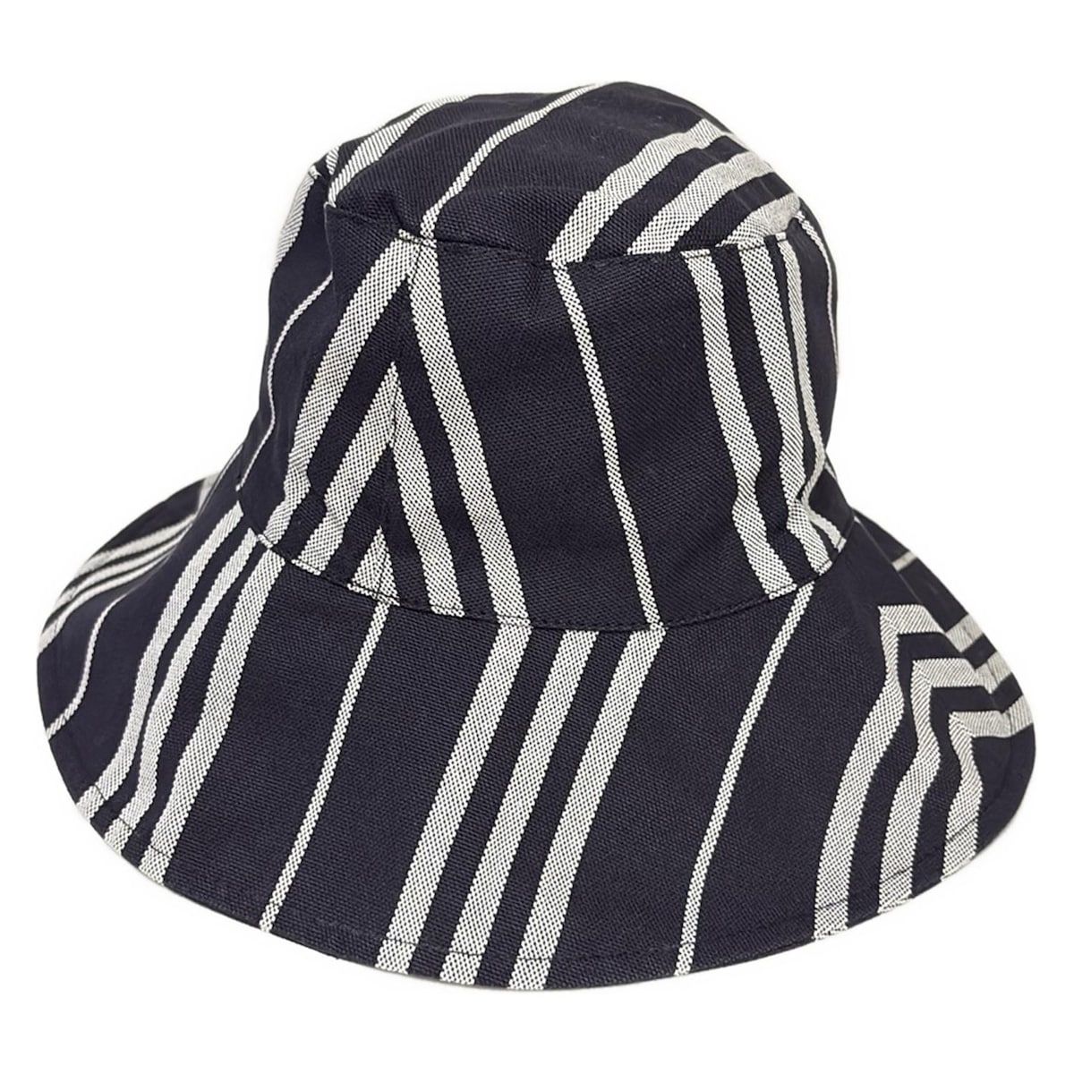 Burberry LONDON バーバリーロンドン ハット - 黒×ライトグレー ストライプ コットン