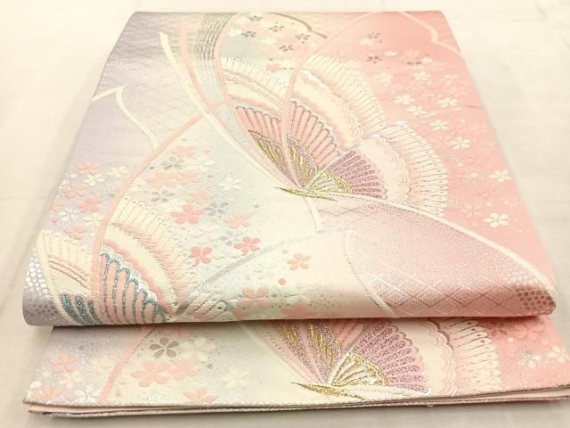 平和屋着物◎六通柄袋帯 唐織 亀甲草花文 黒地 金銀糸 正絹