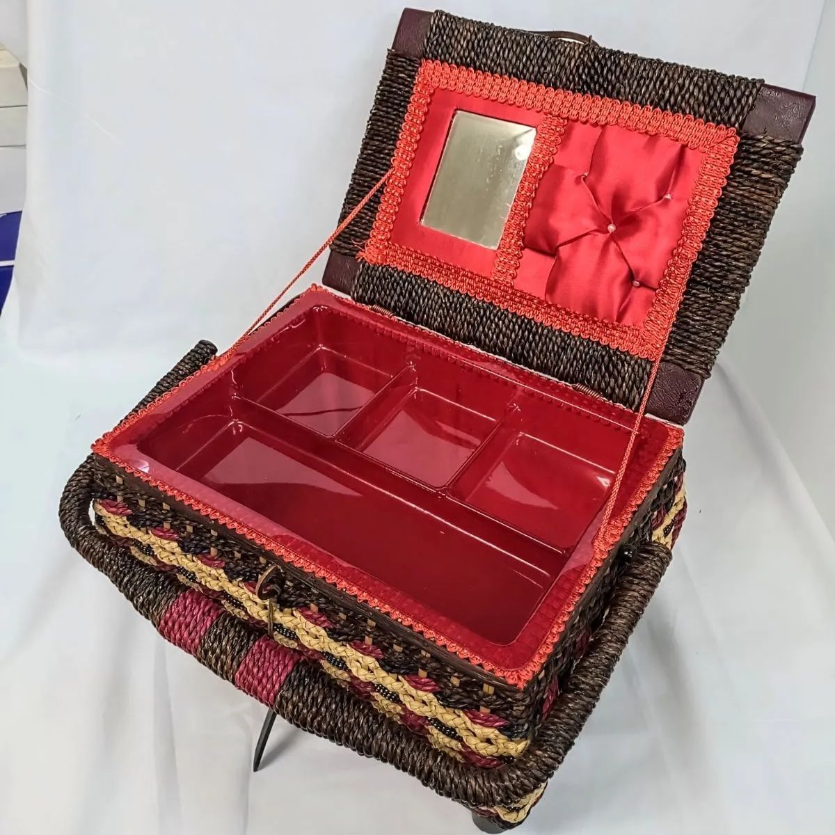 裁縫箱レトロ 昭和レトロ 裁縫箱 ソーイングバスケット お針箱 内トレー付き 《NO