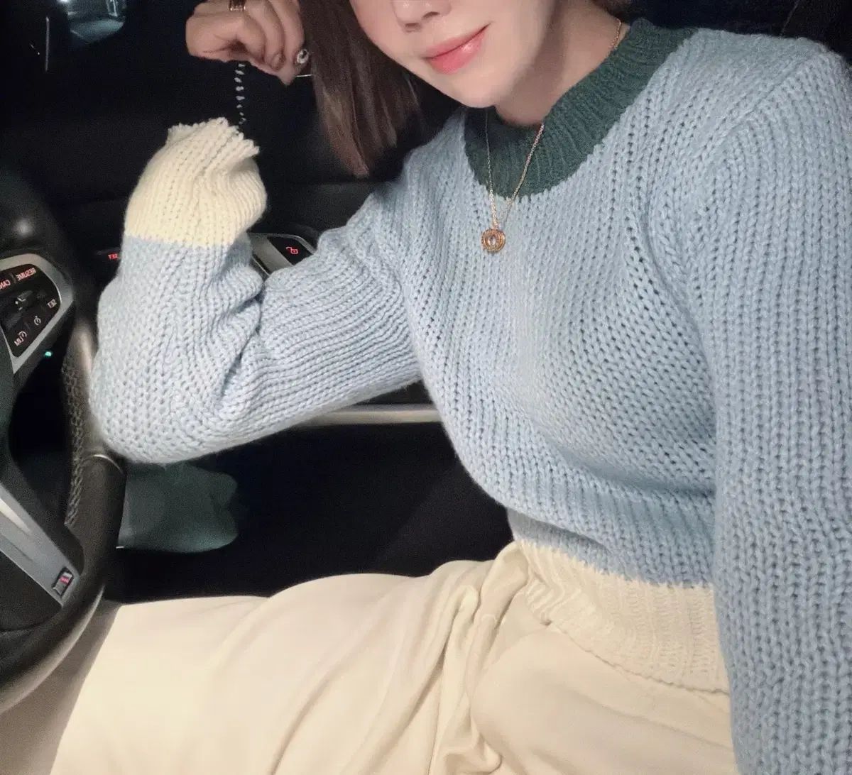 js NEW YORK スター セール 当日発送 ラウンド バイカラー ニット フィット完全キレイ