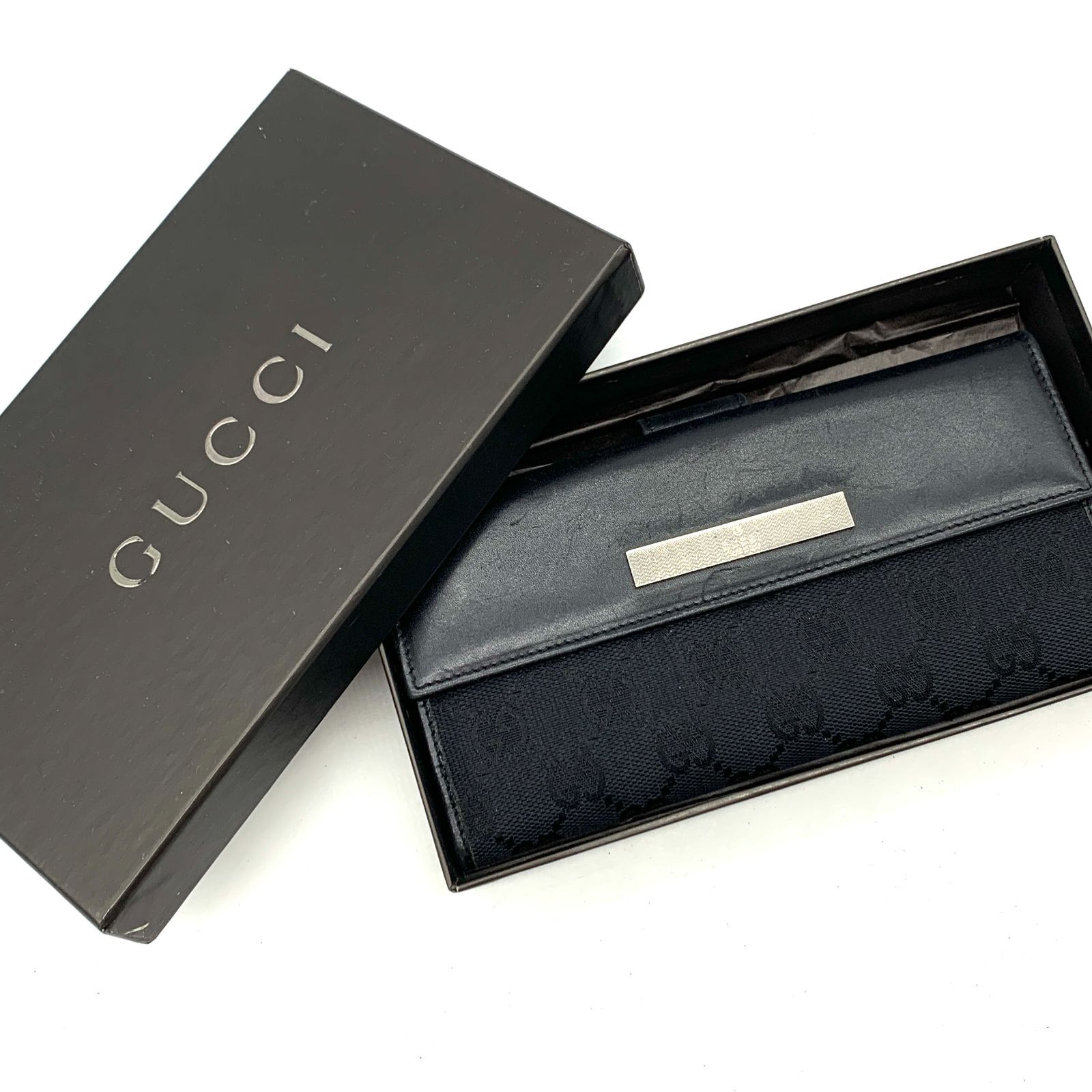 グッチ GUCCI キャンパス ホック 長財布 ブラック 082 - 通販