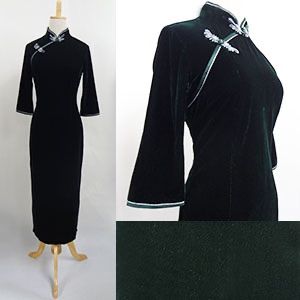 ベルベットチャイナドレス 七分袖 グリーン VEL 03