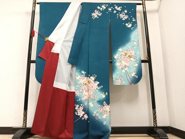 平和屋着物 豪華振袖 花楽器文 暈し染め 金彩 京都きもの友禅扱い 正絹 AABB2977ph