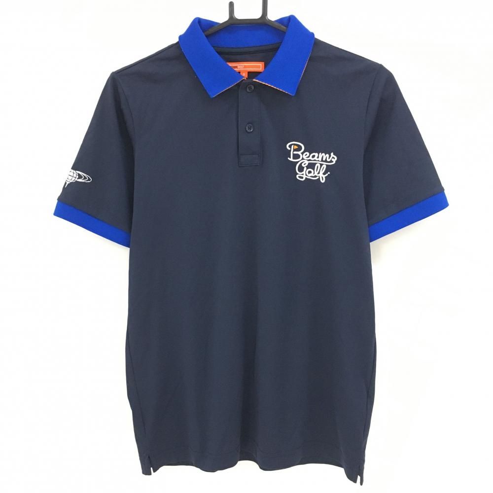 ビームスゴルフ 半袖ポロシャツ ネイビー×ブルー 襟裏ロゴ メンズ S ゴルフウェア BEAMS GOLF