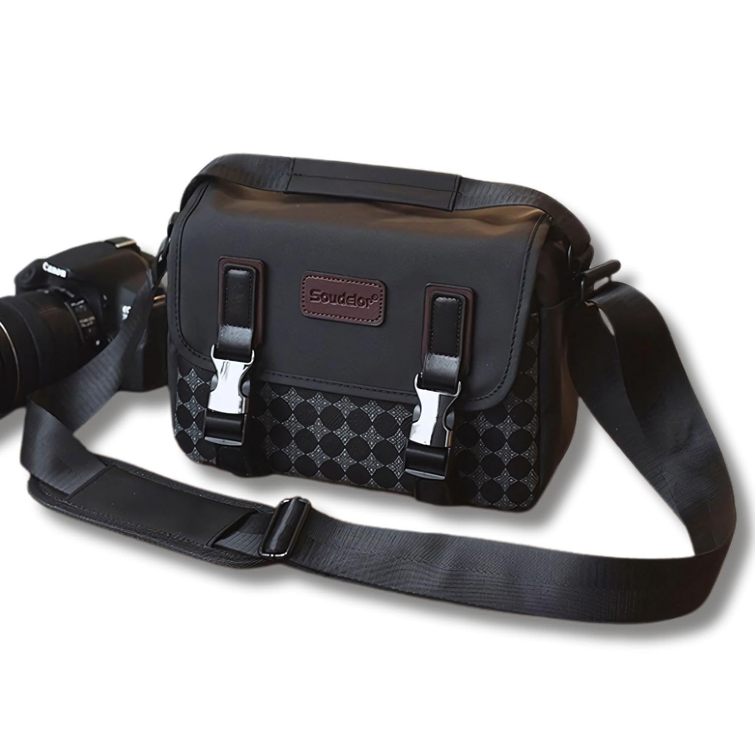 Luaex カメラバッグ 2way 撥水 3ポケット 多収納 小物収納 仕切り ショルダー 軽量 女性 女子 手提げ 軽い ブラック 小