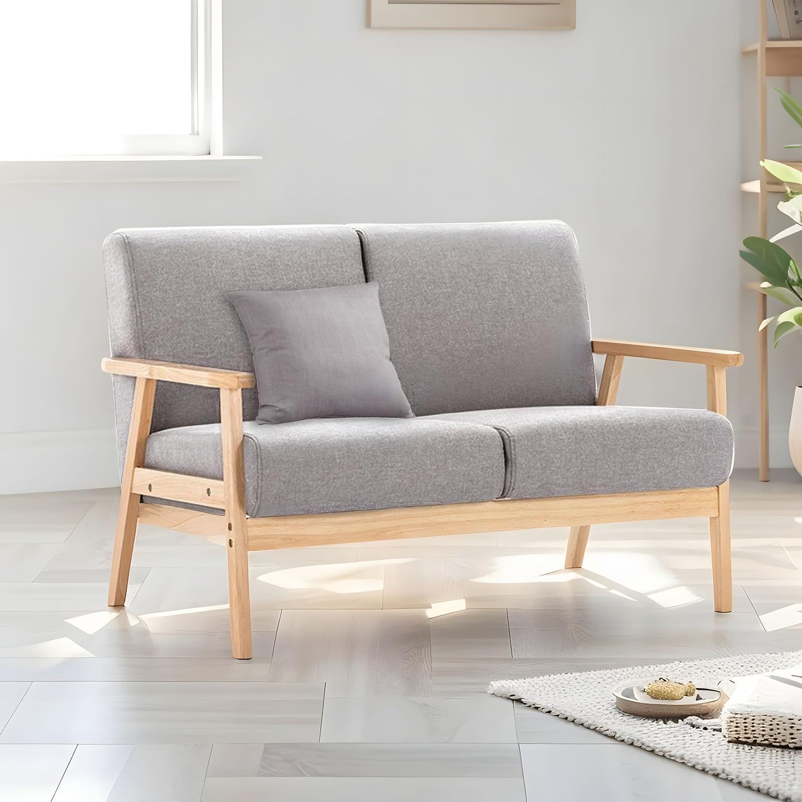 小空間最適 オフィス 113*64*71cm リビング 高安定 大荷重対応 四脚均等加重 スリップ防止パッド 太脚 長期形崩れせず 肌触り柔らかく高耐久 麻混生地 腐食 割れ強靭 堅牢素材 グレー 膝快適サポート 背もたれ自然傾斜 座面湾曲 人体工学設