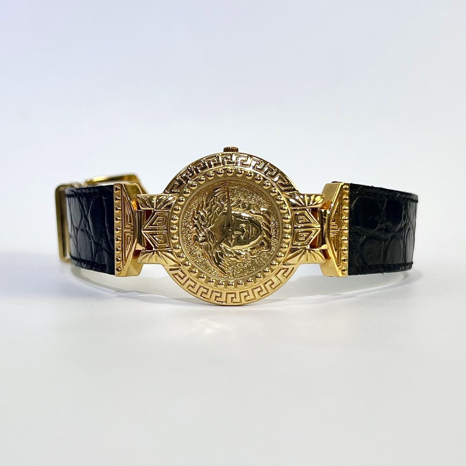 GIANNI VERSACE ジャンニ ヴェルサーチ メデューサ コインウォッチ レディース クオーツ 腕時計 7008002 30mm ゴールド ブラック 稼働中 aua51209070913