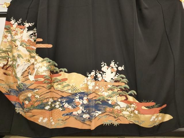 ◆豪華■正絹総絞り■吉祥飛鶴文■黒地■金彩加■振袖一式 ◇豪華□正絹総絞り□吉祥飛鶴文□黒地□金彩加