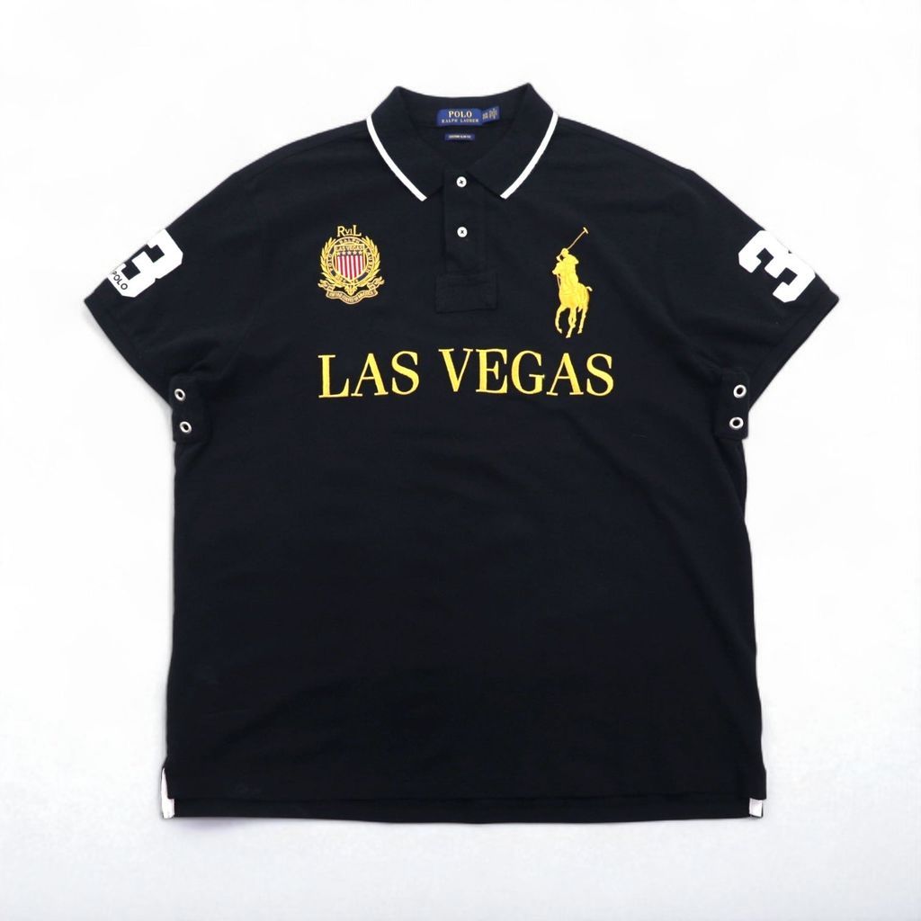 美品　ラルフローレン　LAS VEGAS ポロシャツ　黒色　ビッグポニー　ロゴ ポロラルフローレン ポロシャツ ビッグポニー 黒 刺繍ロゴ M 3
