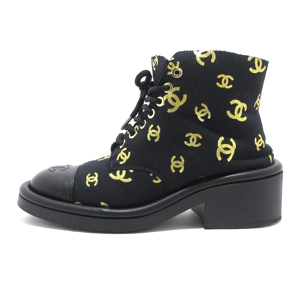 シャネルブーツ 36 CHANEL CHANEL(シャネル) ショートブーツ 36 C G39093 黒×ゴールド