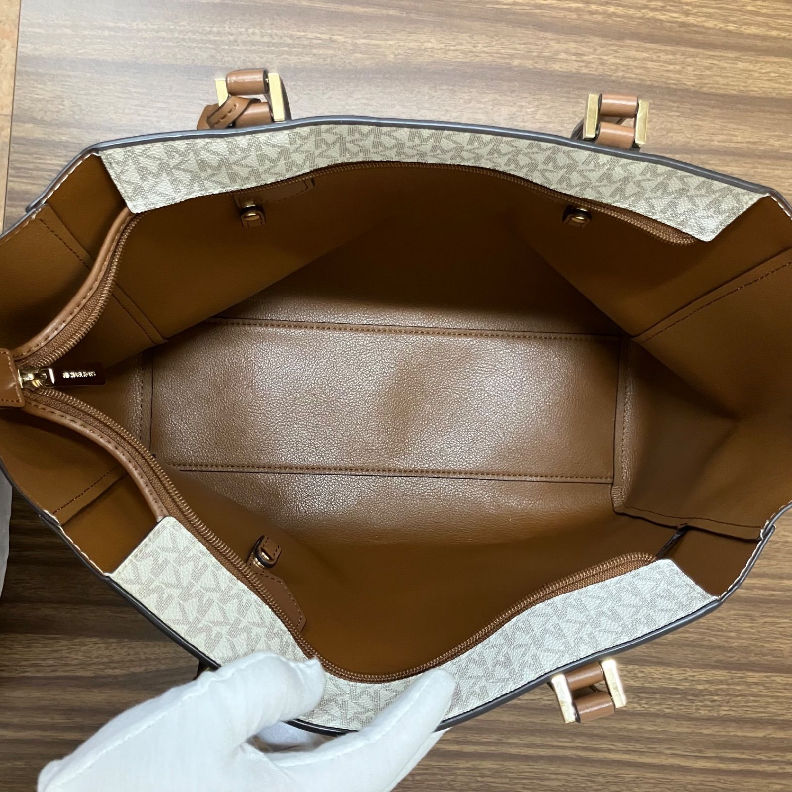 ◼︎MICHAEL KORS マイケルコース トートバッグ 茶 ブラウン 白