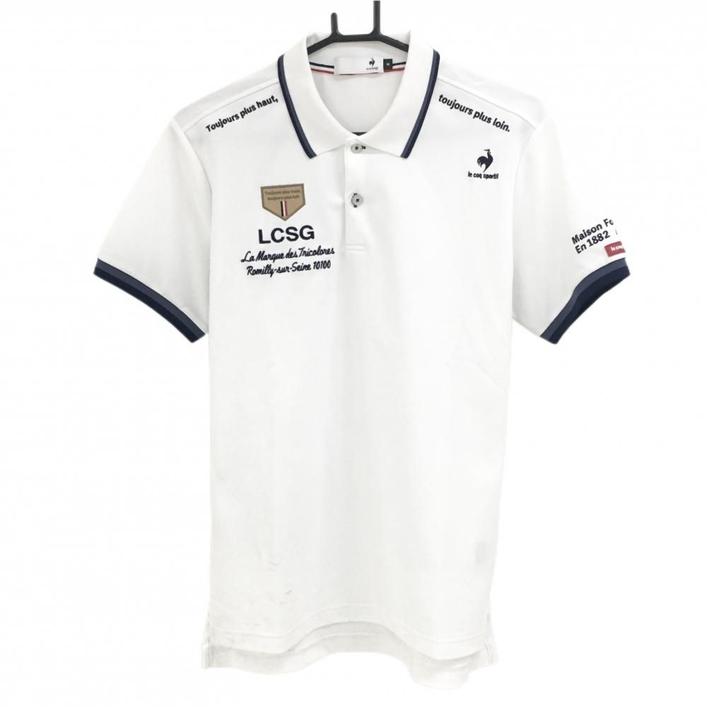 ルコック 半袖ポロシャツ 白×ネイビー 襟・袖口ライン ロゴ刺しゅう メンズ M ゴルフウェア le coq sportif