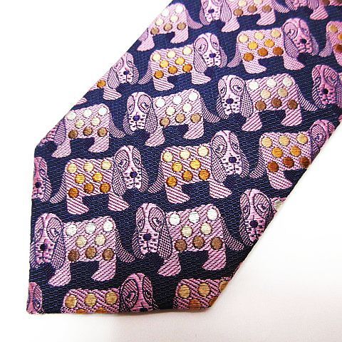 極美品 入手困難 ポールスミスコレクション スーツ　犬額縁柄 M ネイビー Paul Smith (ポールスミス) シルク100％ 犬柄 ネクタイ NAVY