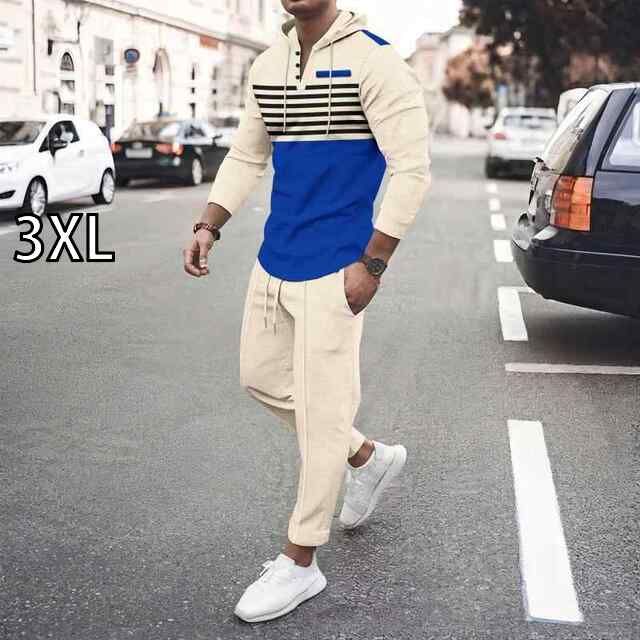 [3XL]秋冬 コーデ メンズ  服 シンプル ファッション オシャレ 大人 かっこいい 大きいサイズ ストリート 紳士服  カジュアル フード付き ストライプ 長袖 パンツ 
