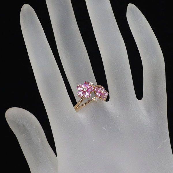 リング ダイヤモンド1.3ct ピンクサファイア0.24ct フラワーリング K18PG ピンクサファイア ダイヤモンド リング 1.40ct D0.05ct