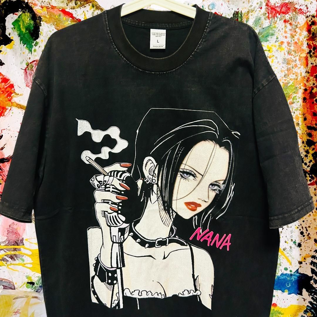 新作グッ NANA メンズ 平成レトロ 黒 ケミカルウォッシュ 夏 半袖 Tシャツ Tシャツ・アパレル