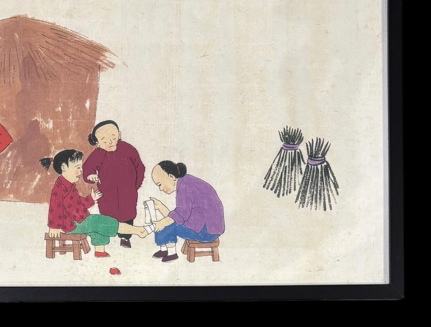 絵画 肖像画 版画 壁掛け額入り 骨董品 中国版画 中国美術 絵画【松風景人物絵】額装 壁掛 扁額 五彩 色絵 民国