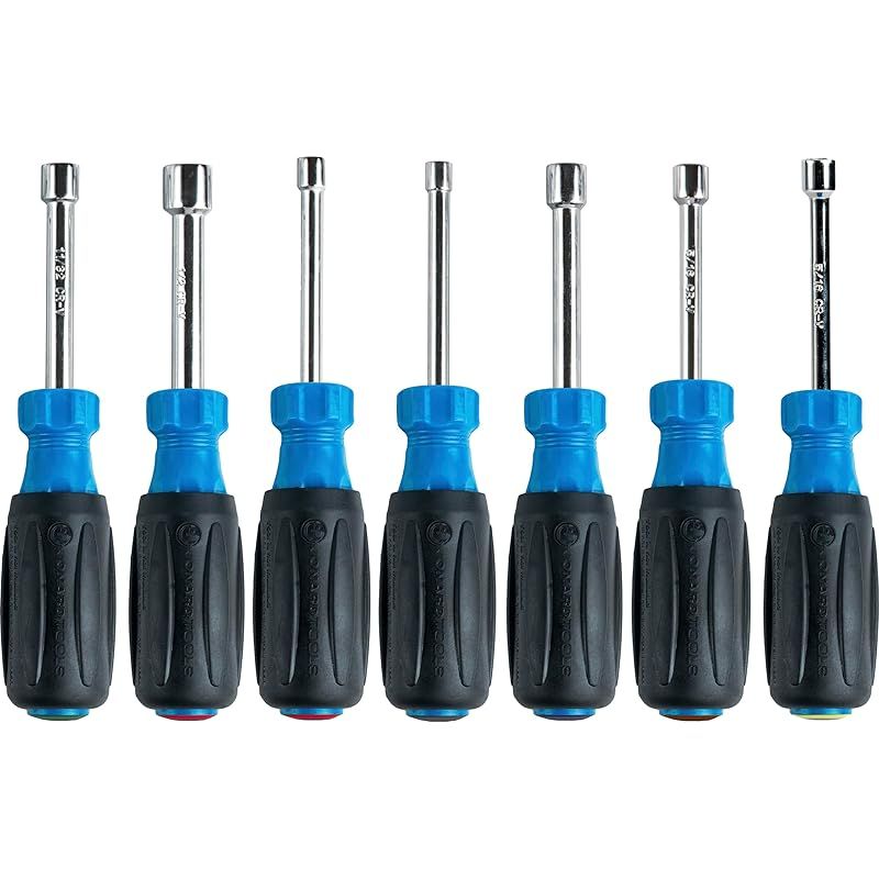 Jonard Tools ND-631ナットドライバー7個ピースセット 六角ナットサイズ3|16 1|4 5|16 11|32 3|8 7|16 1 | 2 3 中空シャフトとエルゴノミックコンフォートグリップ付き 7個ピースキット