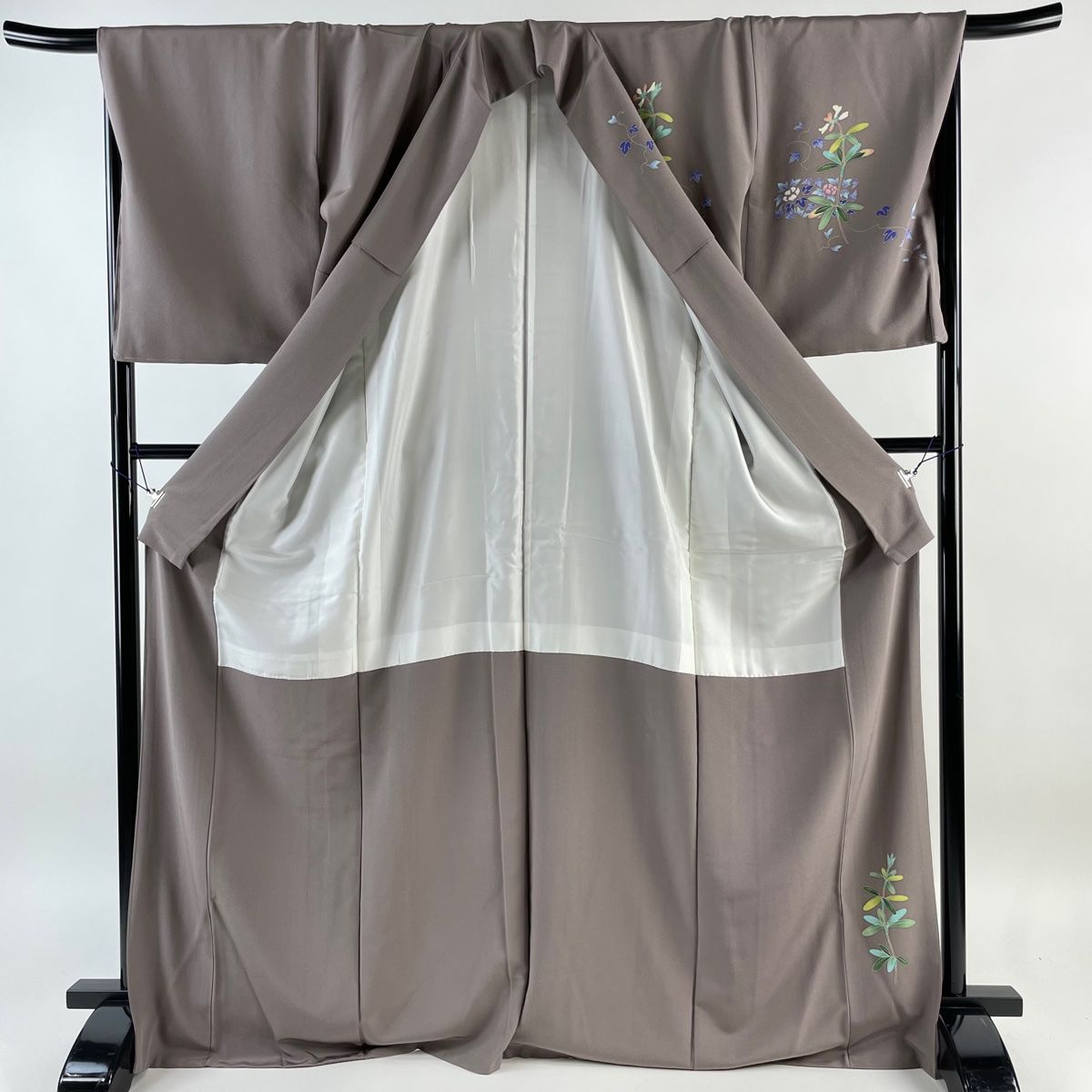 訪問着 身丈171.5cm 裄丈67cm M 袷 寺西一紘 落款 草花 離れれ 茶 