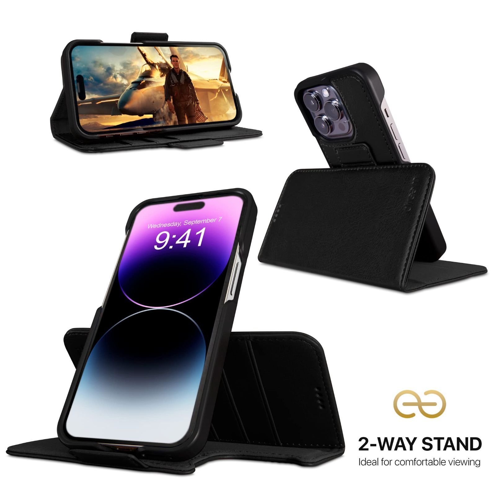 人気商品 RFIDカード保護機能 2通りに使えるフリップスタンド付き 携帯電話ケース 耐衝撃 マグネット着脱式 ヴィーガンレザー製 - - Pro用 14 iPhone ブラック Apple 財布型ケース フィボナッチ Fibonacci 2イン1 Dr CHRISTIANNAURATH_COM_BR