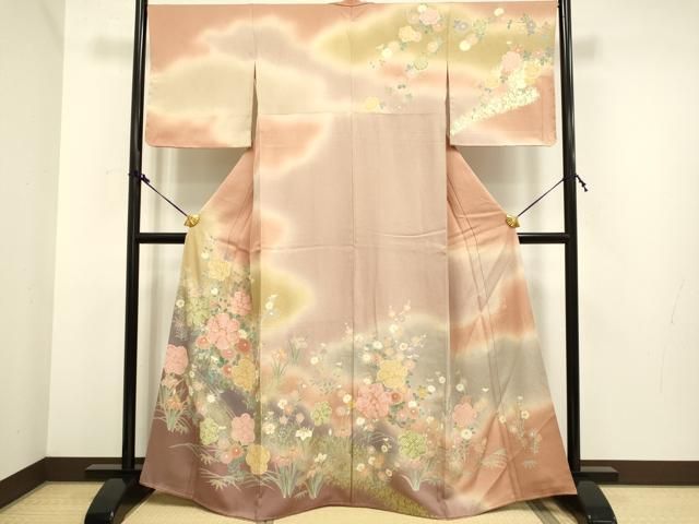 平和屋着物□訪問着 駒刺繍 絞り 草花文 正絹 逸品 CAAJ8248ku 駒刺繍