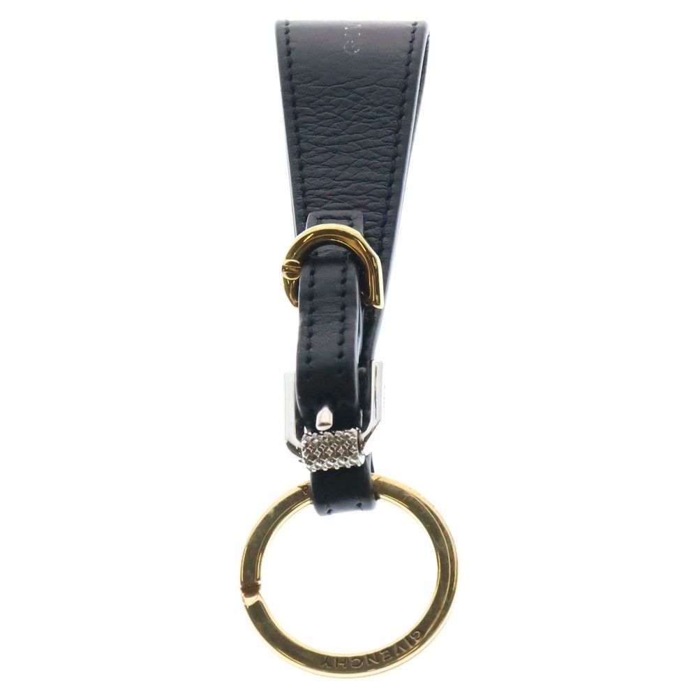 GIVENCHY ブラックレザーキーホルダー GIVENCHY (ジバンシィ) ロゴプリント レザー キーホルダー