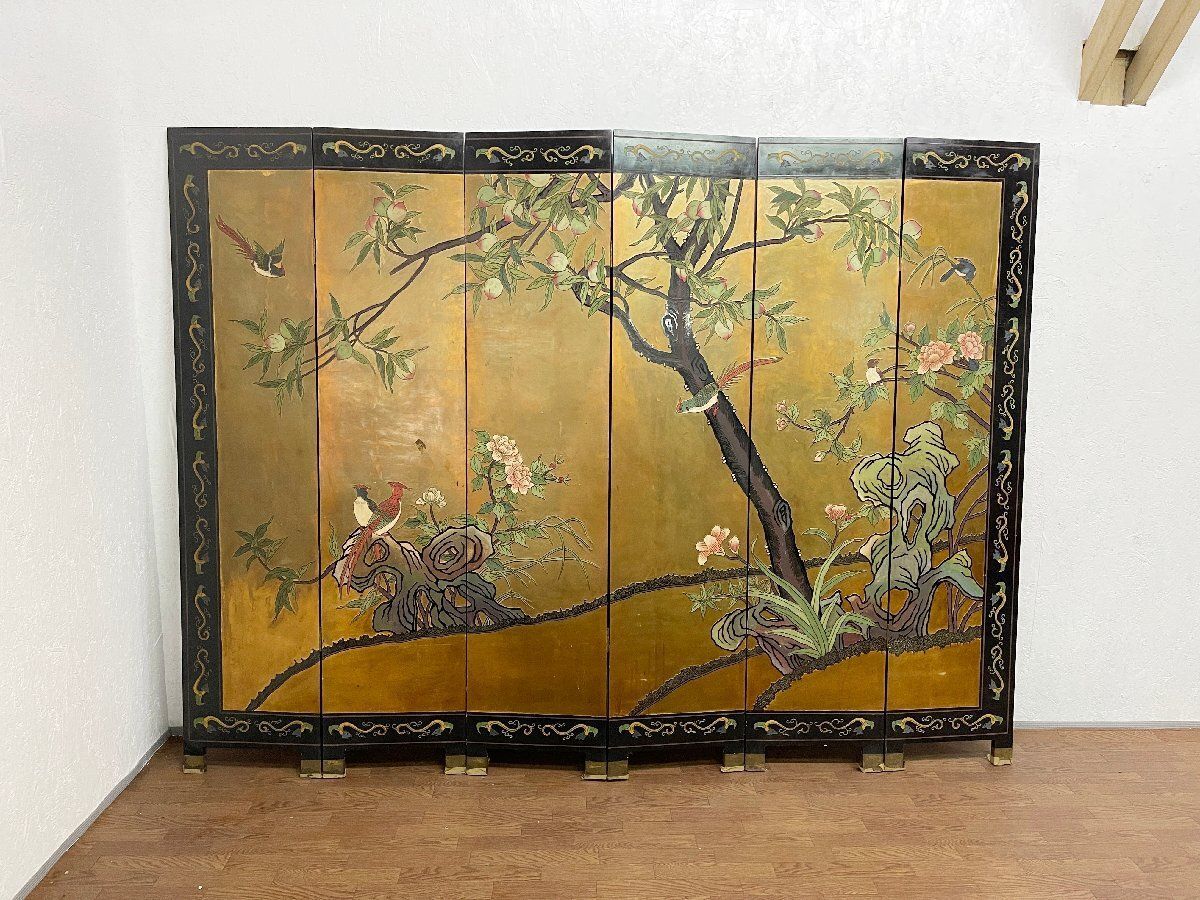 屏風 衝立 金色 折りたたみ式 パーテーション 木製 ディスプレイ 紙箱