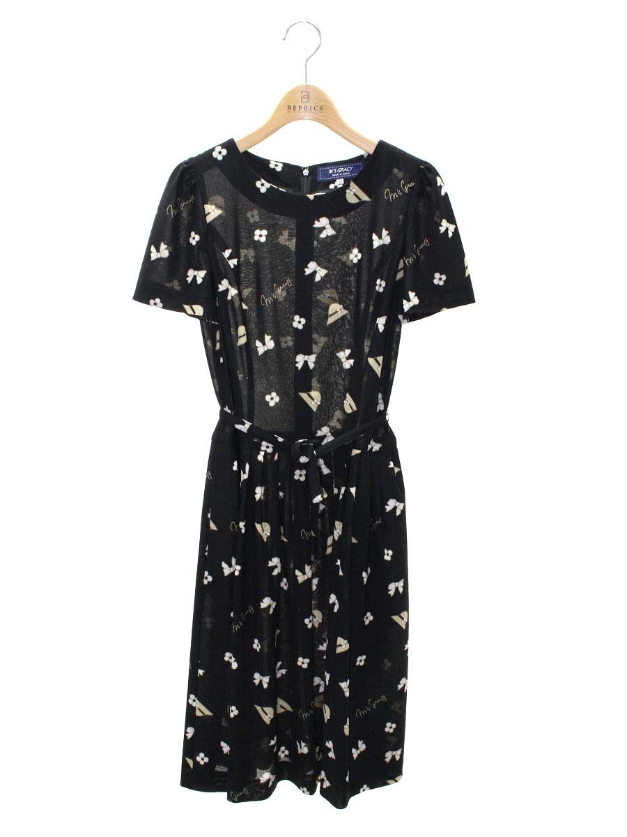 エムズグレイシー 811372 ワンピース 38 ブラック アイコンプリント