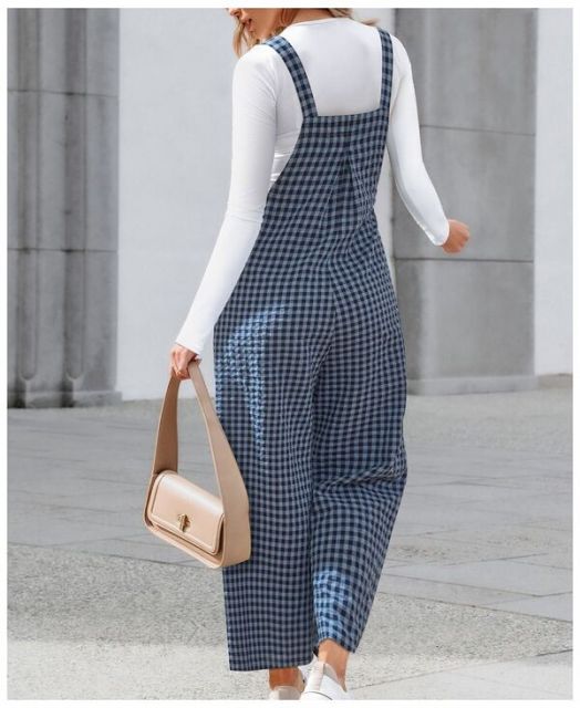 カップシー レディース ジャンプスーツ トップス Women s All the Feels Checkered Jumpsuit Dark blue DECORATOM_COM_BR
