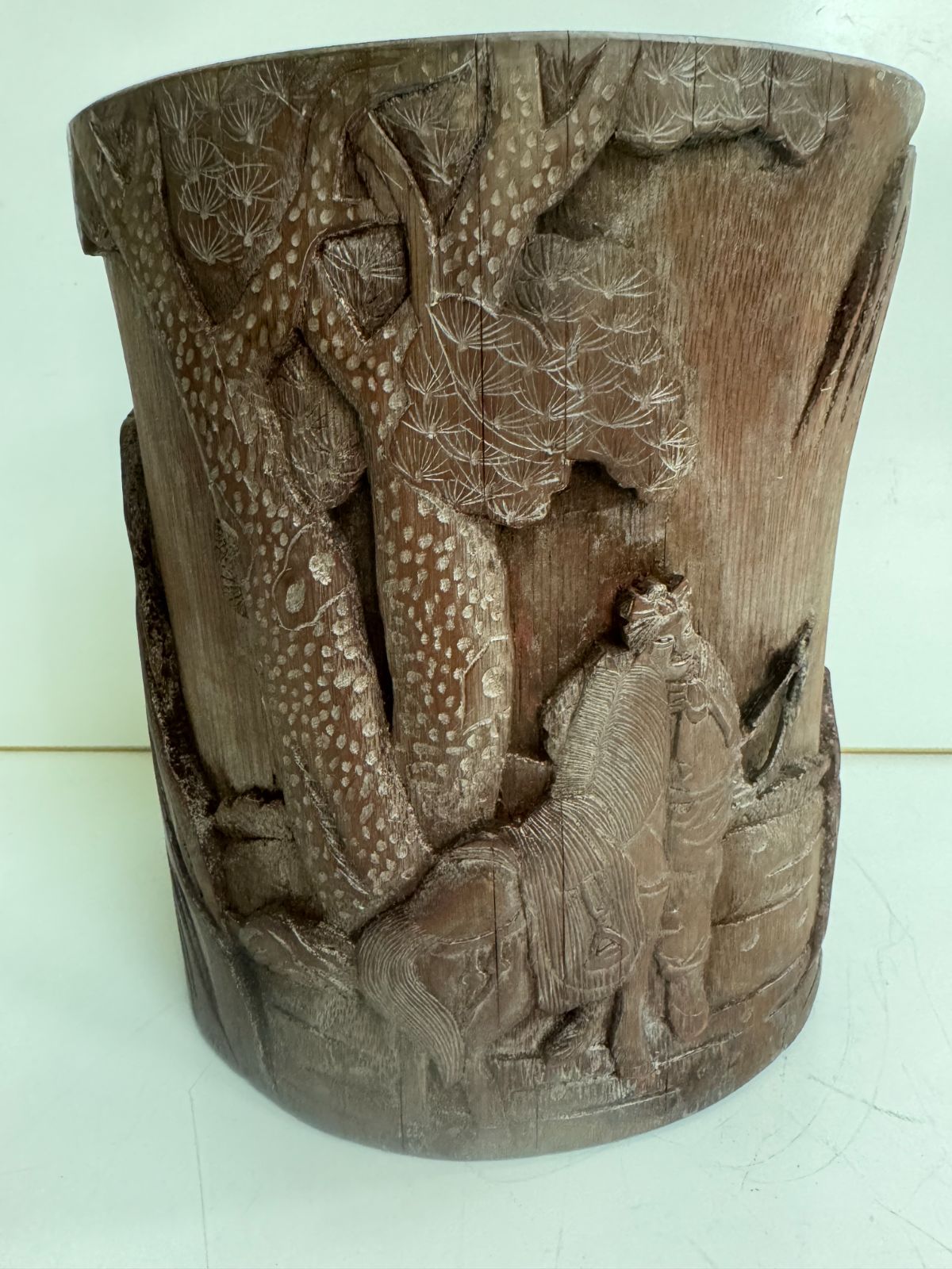 アンティークな中国筆筒 古竹彫刻 アンティーク 中国古美術品