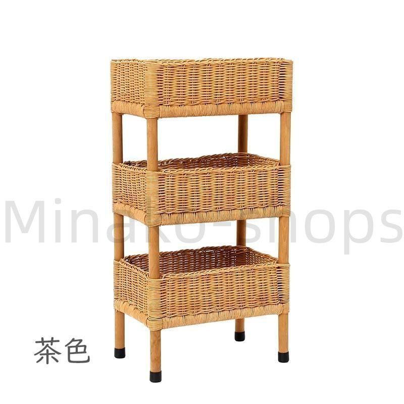 ラタン 籐 ワゴン 棚 3段 籠 W55cm D39.5cm H85.5cm 籐 バスケット