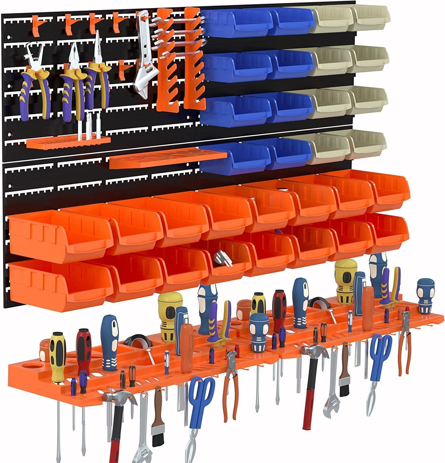 Color 52P KOOPRO 工具ケース ツールボックス 小物 工具入れセット パーツ収納 工具差し フック 壁掛けボード ガレージ 工場作業場 家庭ワークショップ DIY