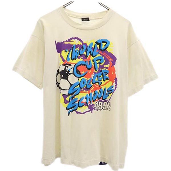 スクリーンスターズ 90s オールド USA製 サッカー 両面プリント 半袖 Tシャツ XL アイボリー系 SCREEN STARS ワールドカップ メンズ 【中古】  【230621】 メール便可