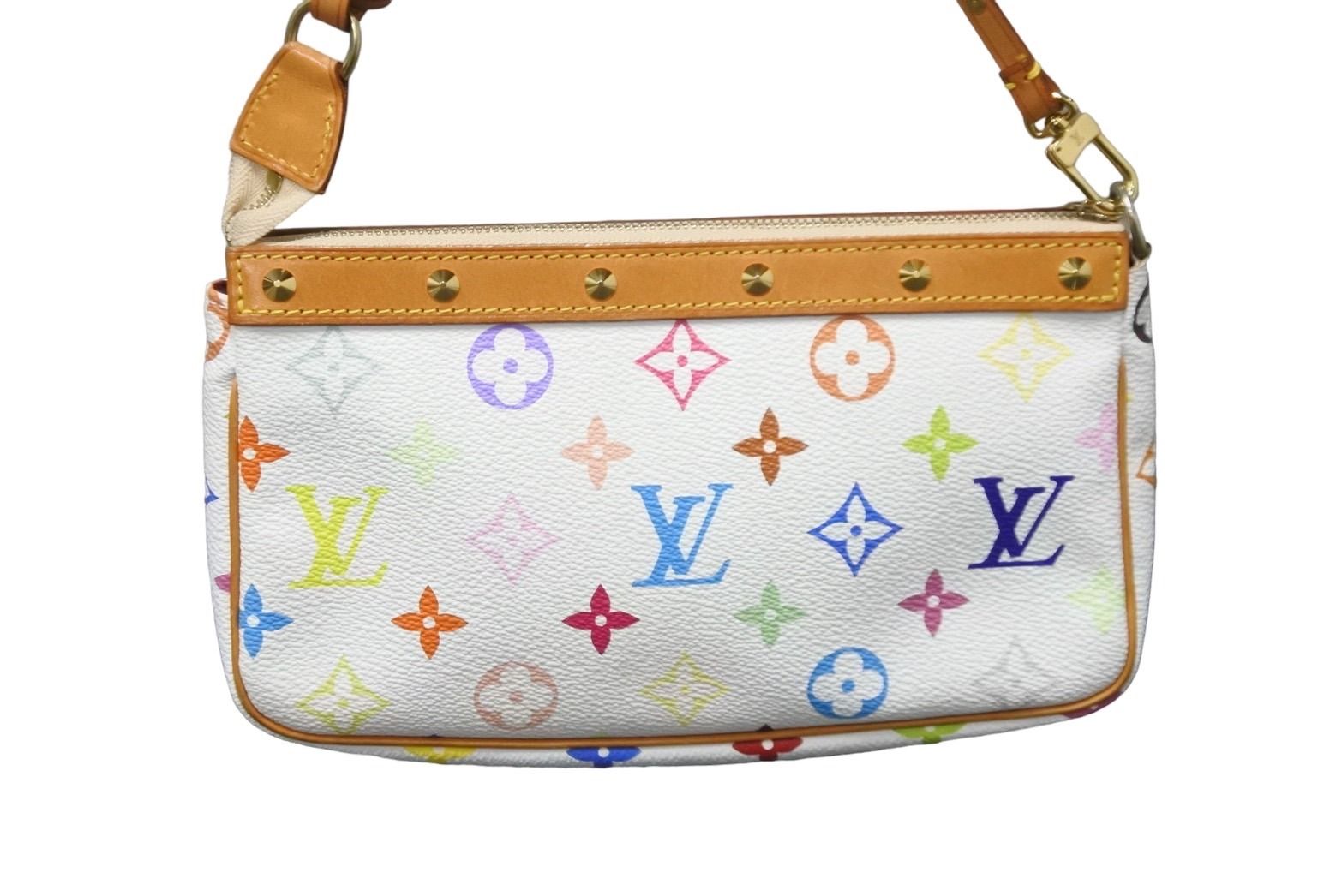 LOUIS VUITTON ルイヴィトン ハンドバッグ ポシェットアクセソワール モノグラムマルチカラー M92649 ゴールド金具 美品  56099開閉式