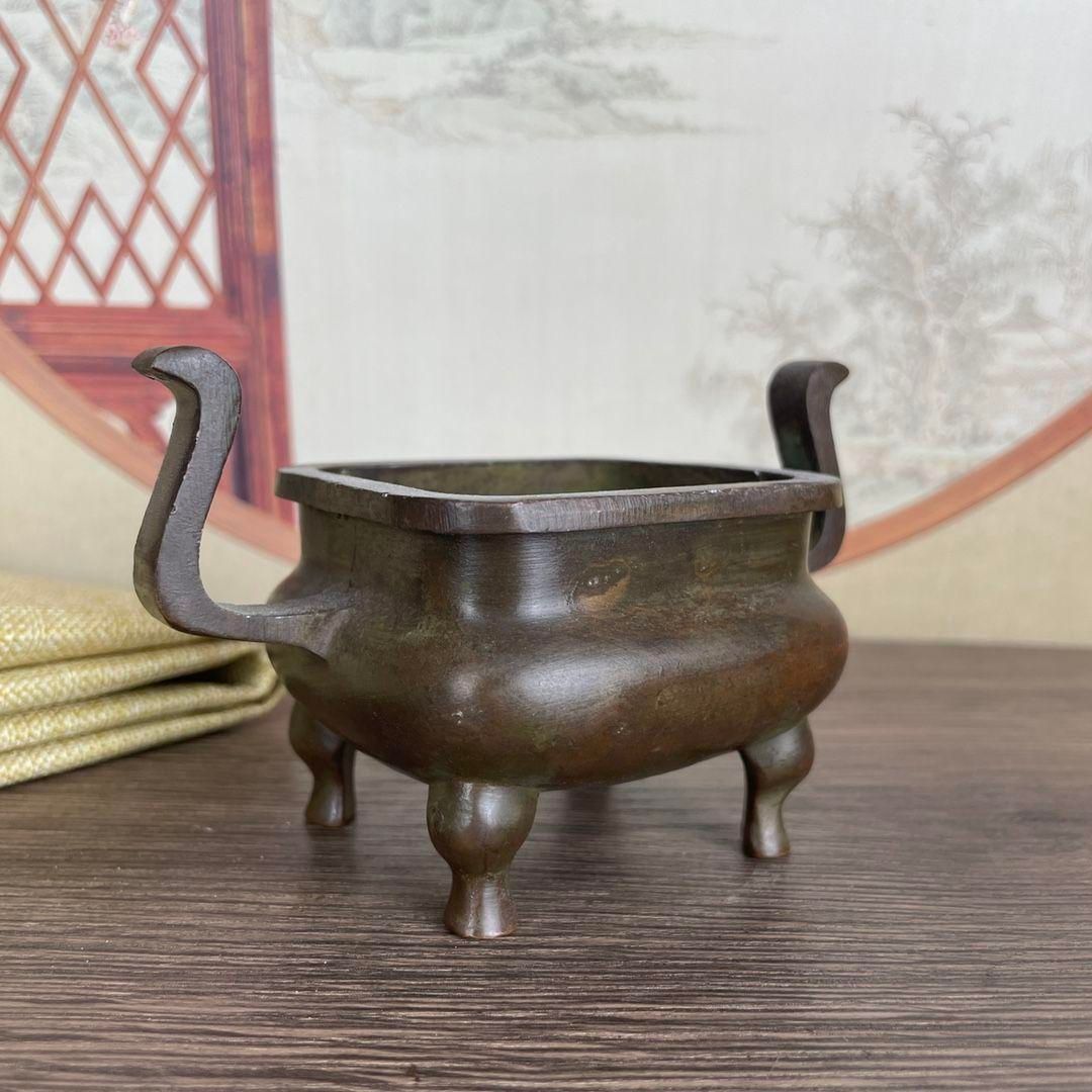 銅製 四方天炉 挿し香炉 焼香炉 茶道具 香道具 装飾品 工芸品