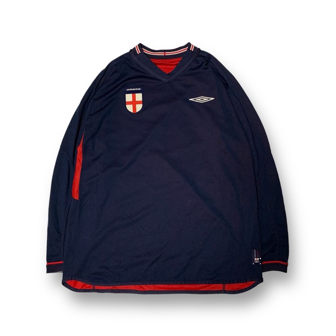 00s UMBRO “England National Team” L/S Reversible Game Shirt アンブロ イングランド代表  リバーシブルゲームシャツ 長袖 ネイビー レッド L-XLサイズ相当 フットボール Y2K ブロークコア