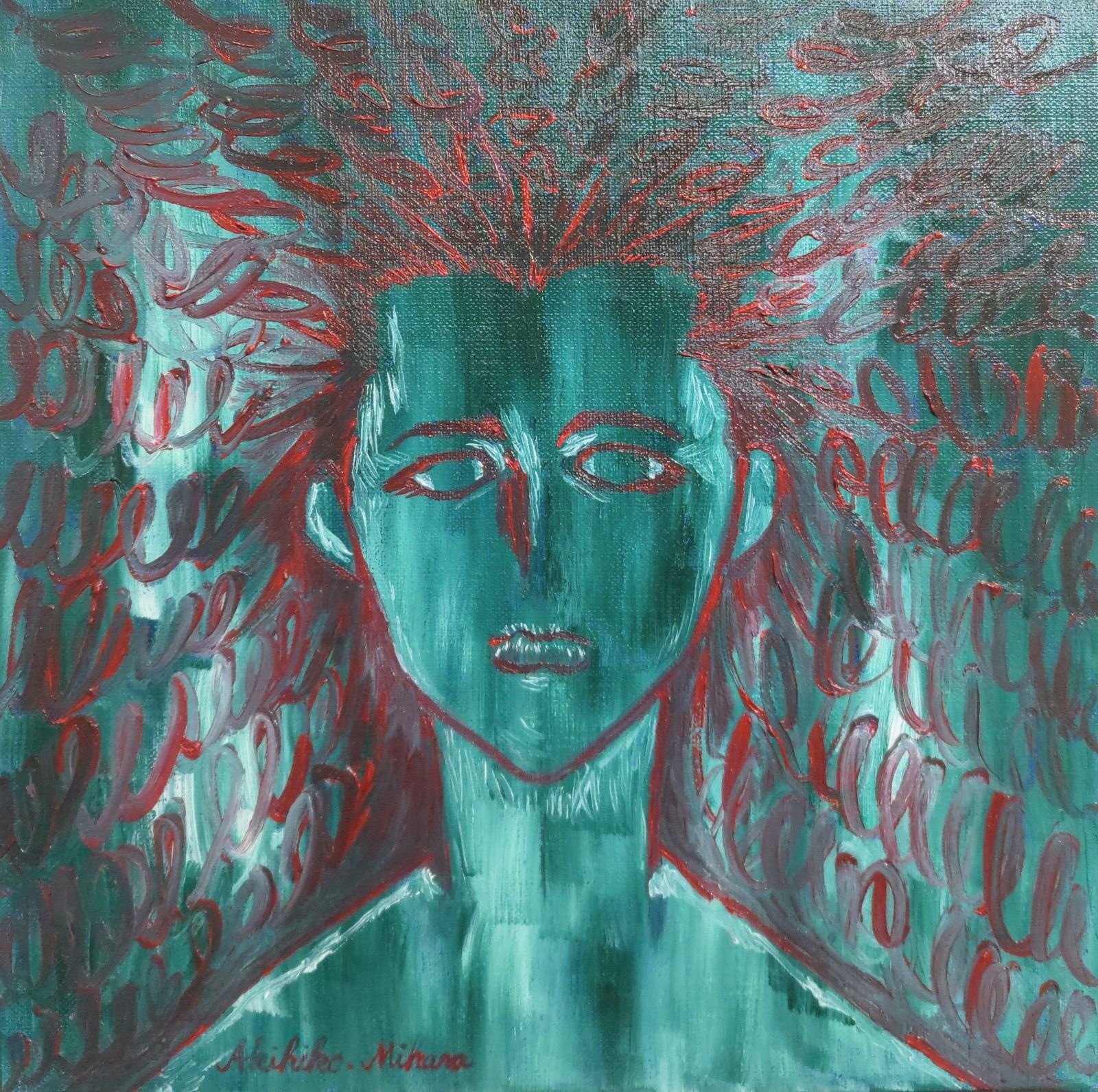 三原彰彦 サロン・ドトーヌ入選作家 油彩画 [beauty] 緑 小品