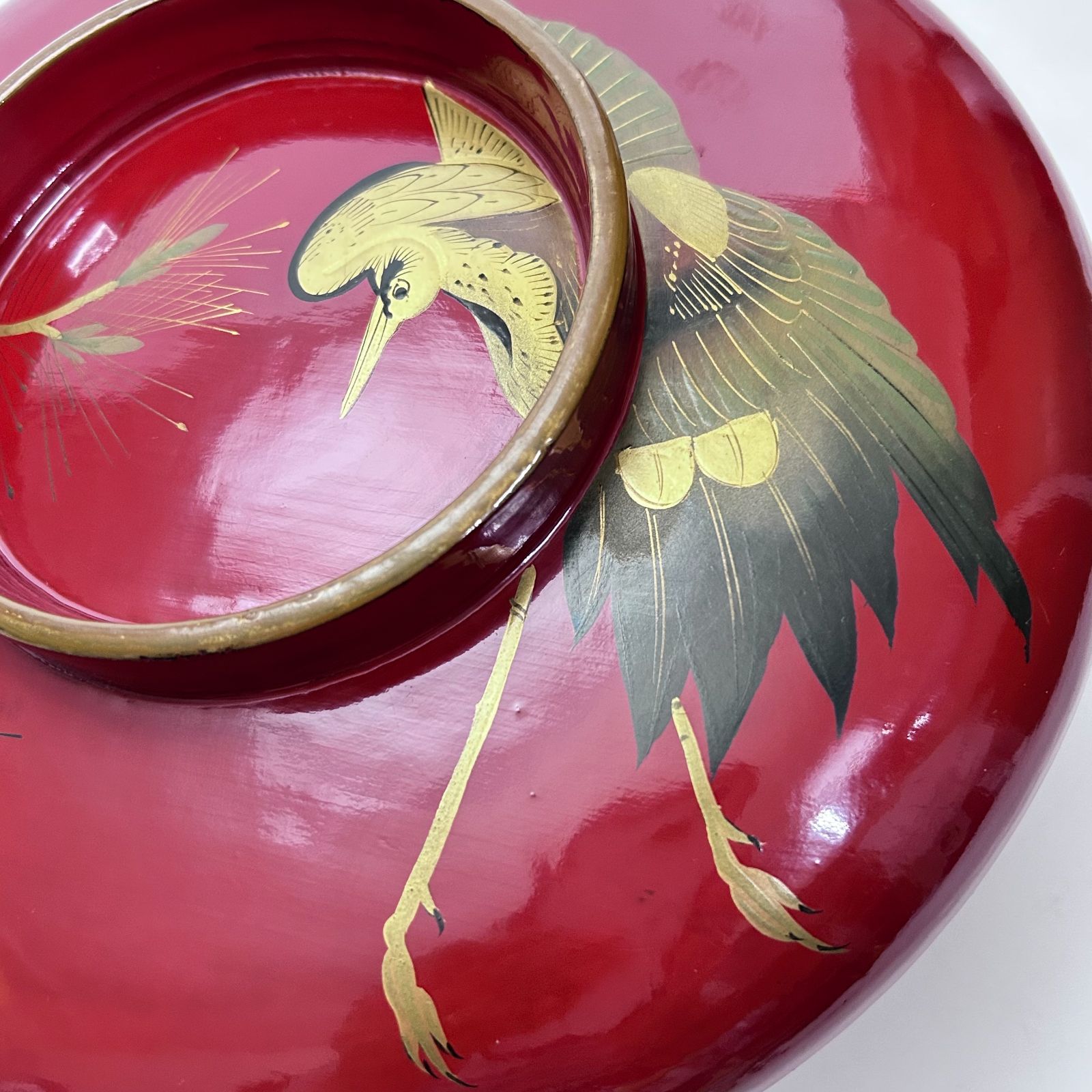 漆塗り菓子器 松鶴 蓋付漆器 金蒔絵 - メルカリ