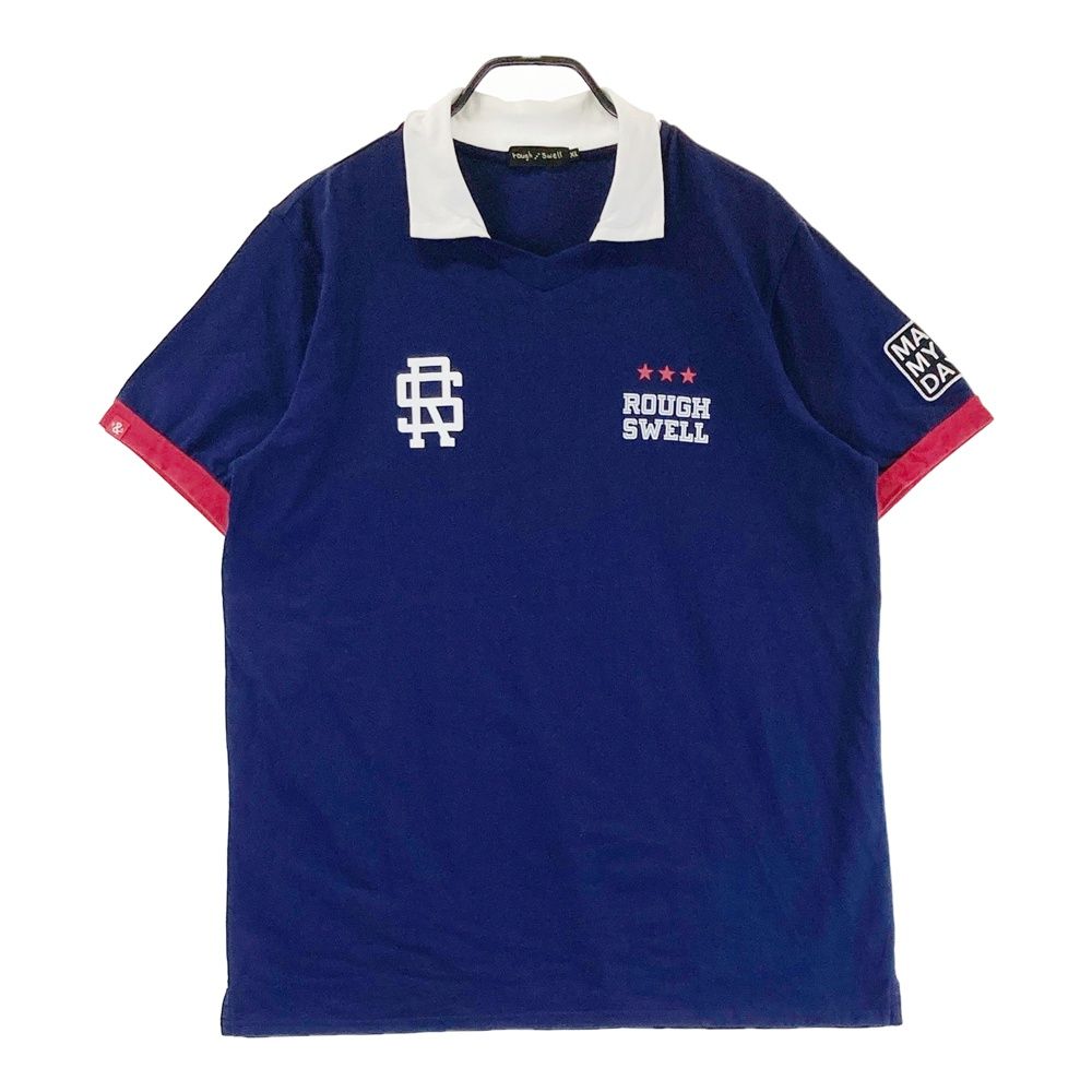 サイズ：XL ROUGH&amp;SWELL ラフアンドスウェル  襟付 半袖Tシャツ  ネイビー系 [240101490362] ゴルフウェア メンズ ストスト サイズ：XL ROUGH&SWELL ラフアンドスウェル 襟付 半袖Tシャツ